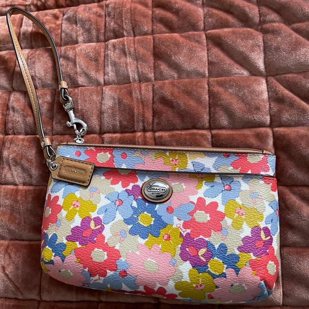 Coach multi color floral wristlet
